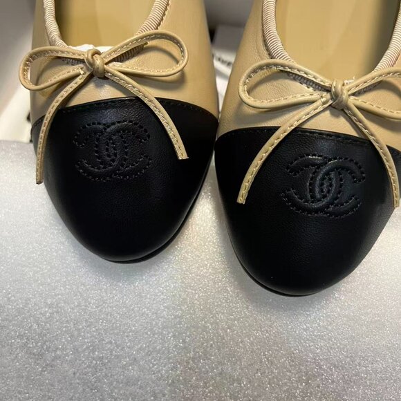 CHANEL Beige Lambskin Cap Toe Ballerina Flats - Picture 6 of 6